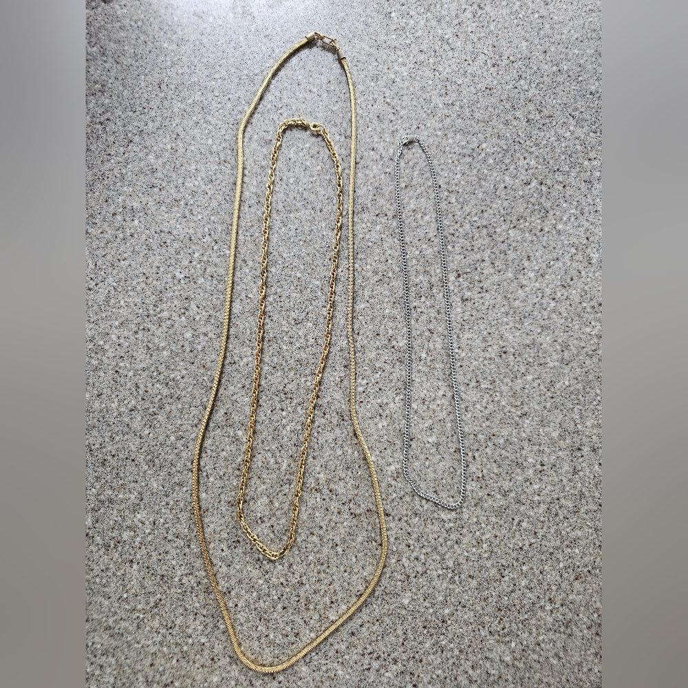 3 Vintage Costume Gold Silver Chains